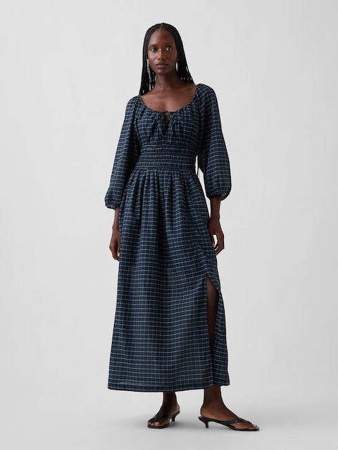 ROBE LONGUE EN VOILE À TAILLE SMOCKÉE