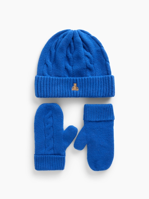 ENSEMBLE BONNET ET MITAINES EN TRICOT TORSADÉ EFFET CACHEMIRE POUR BÉBÉ ET TOUT-PETIT