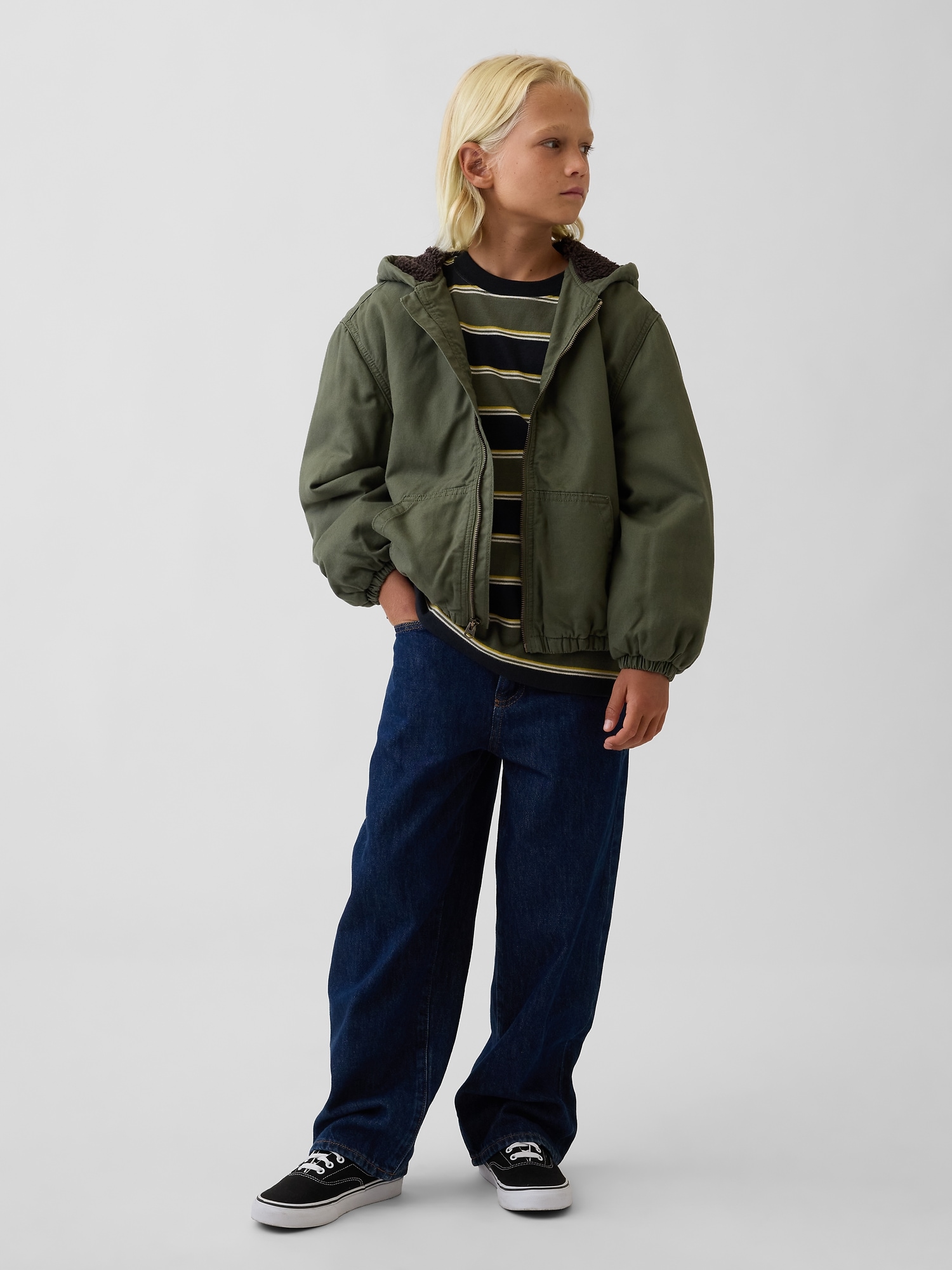 Veste en toile à capuchon doublure sherpa pour Enfant