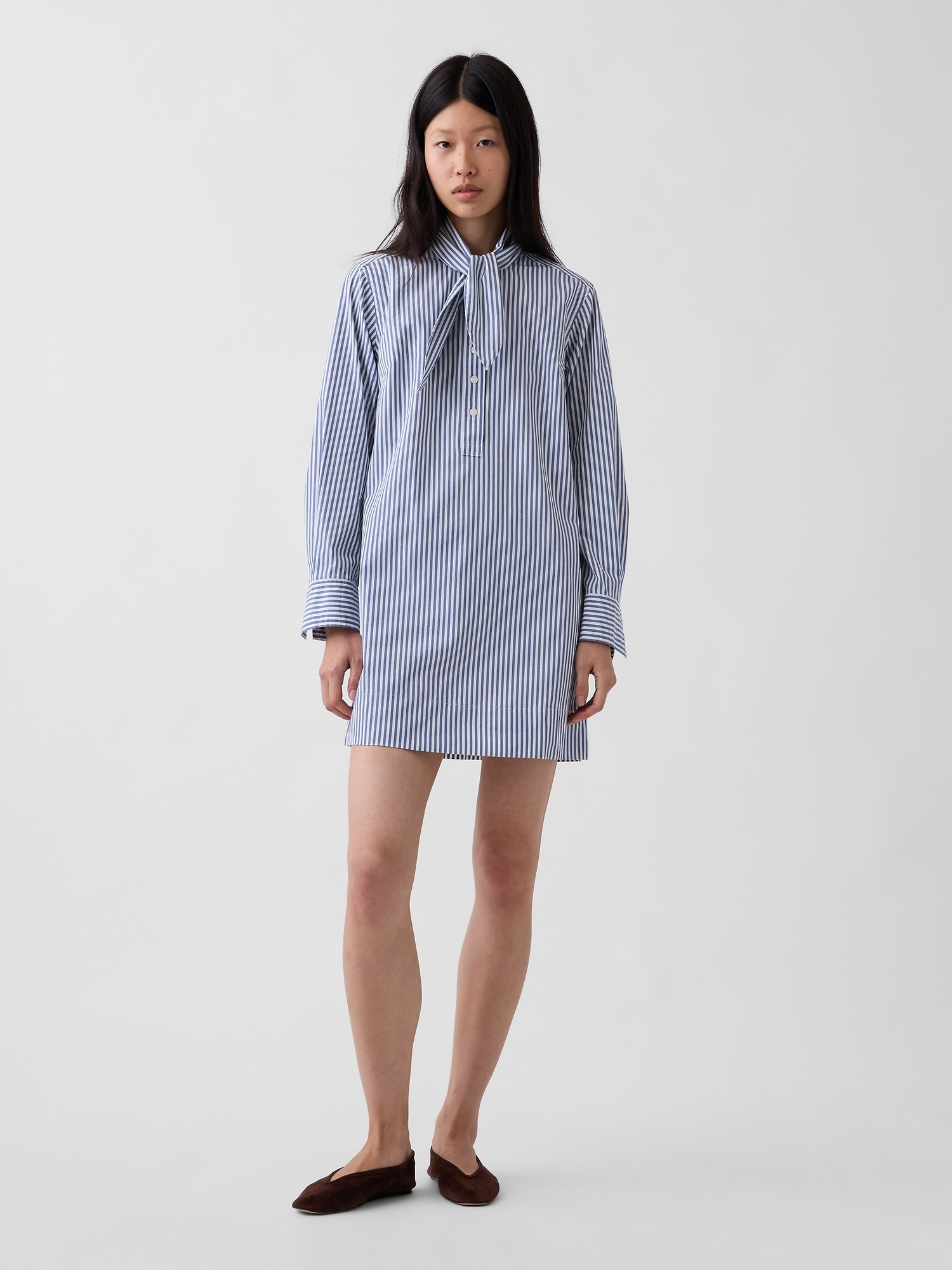 Organic Cotton Tie-Neck Mini Shift Dress