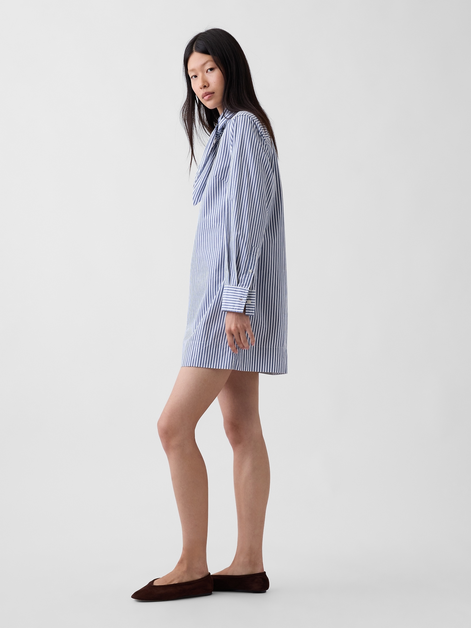 Organic Cotton Tie-Neck Mini Shift Dress