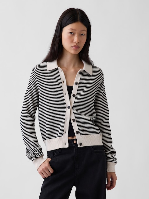 100% Cotton Polo Cardigan Sweater