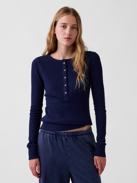 HAUT DE PYJAMA HENLEY EN TRICOT GAUFRÉ