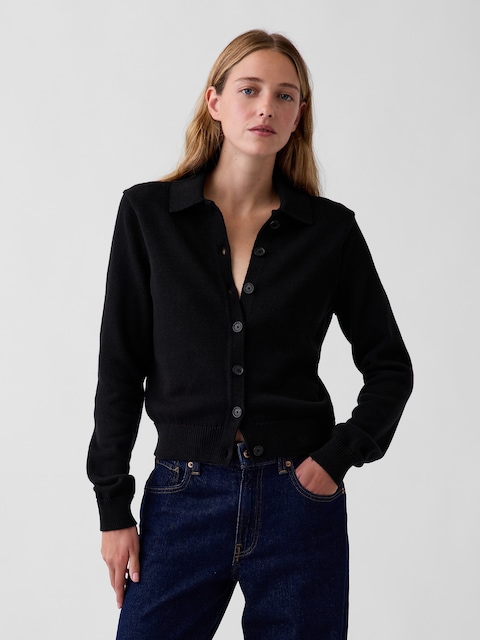 100% Cotton Polo Cardigan Sweater