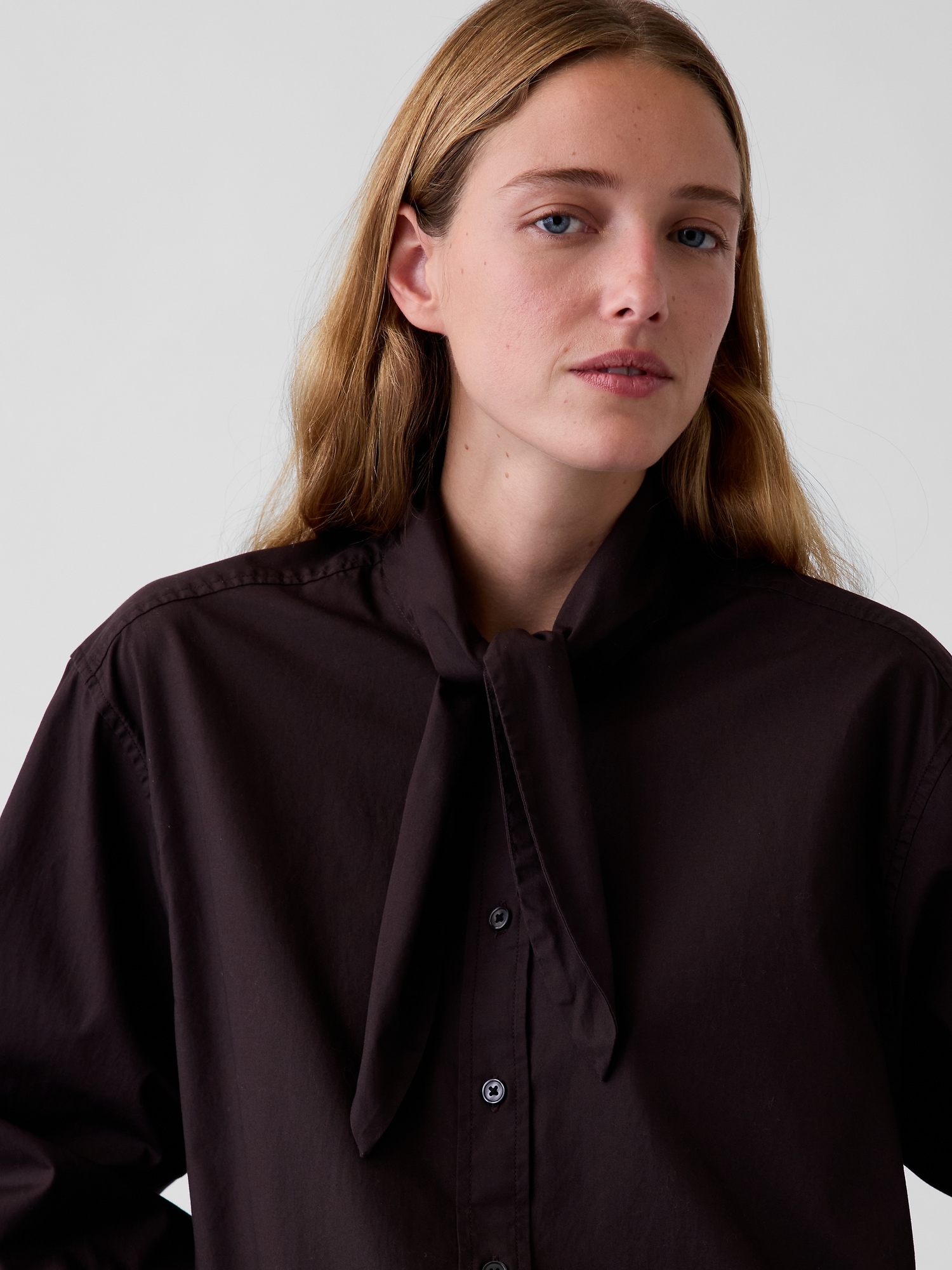 Organic Cotton Poplin Tie-Neck Big Shirt