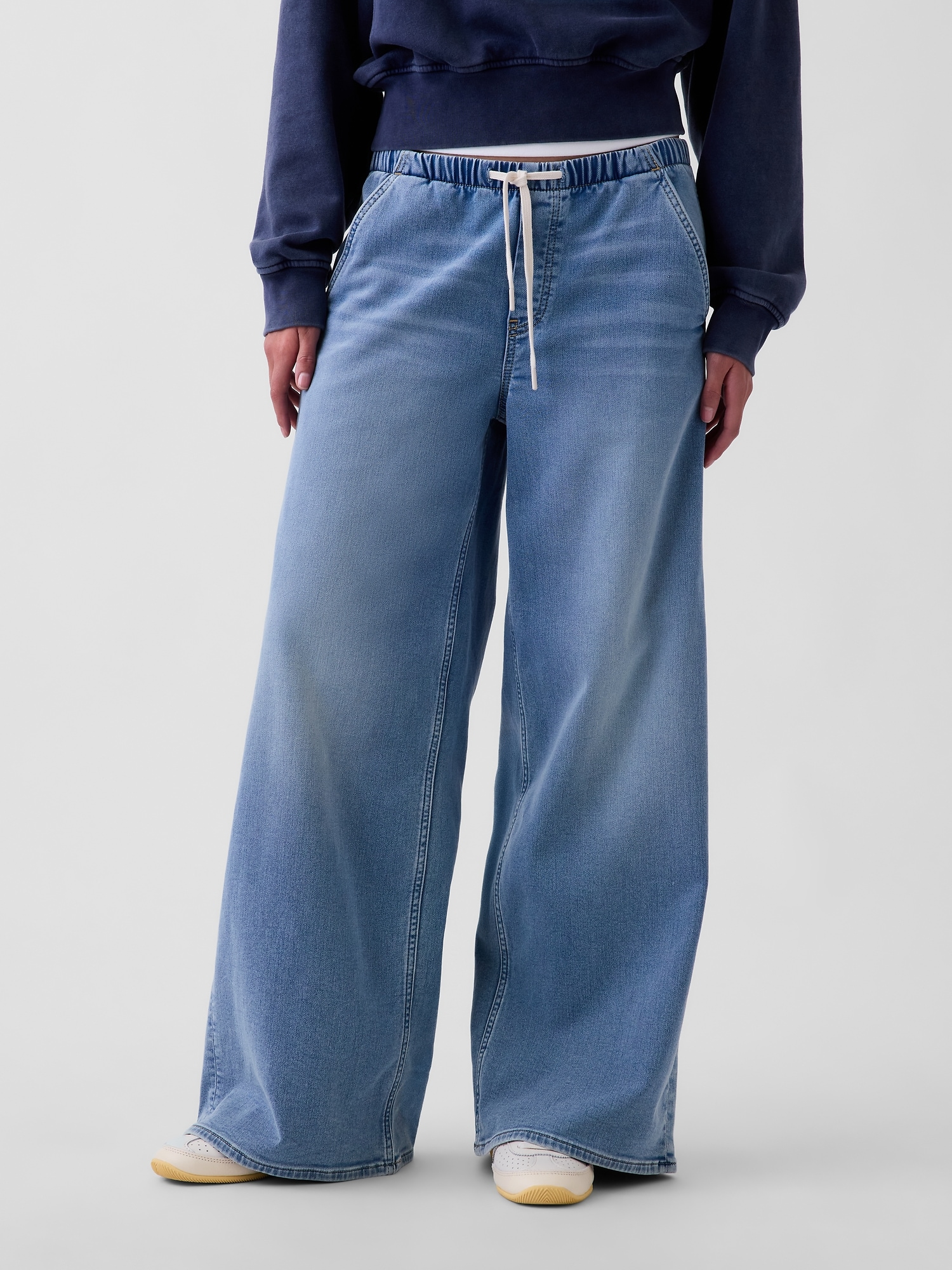 Mid Rise Knit Easy Baggy Jeans