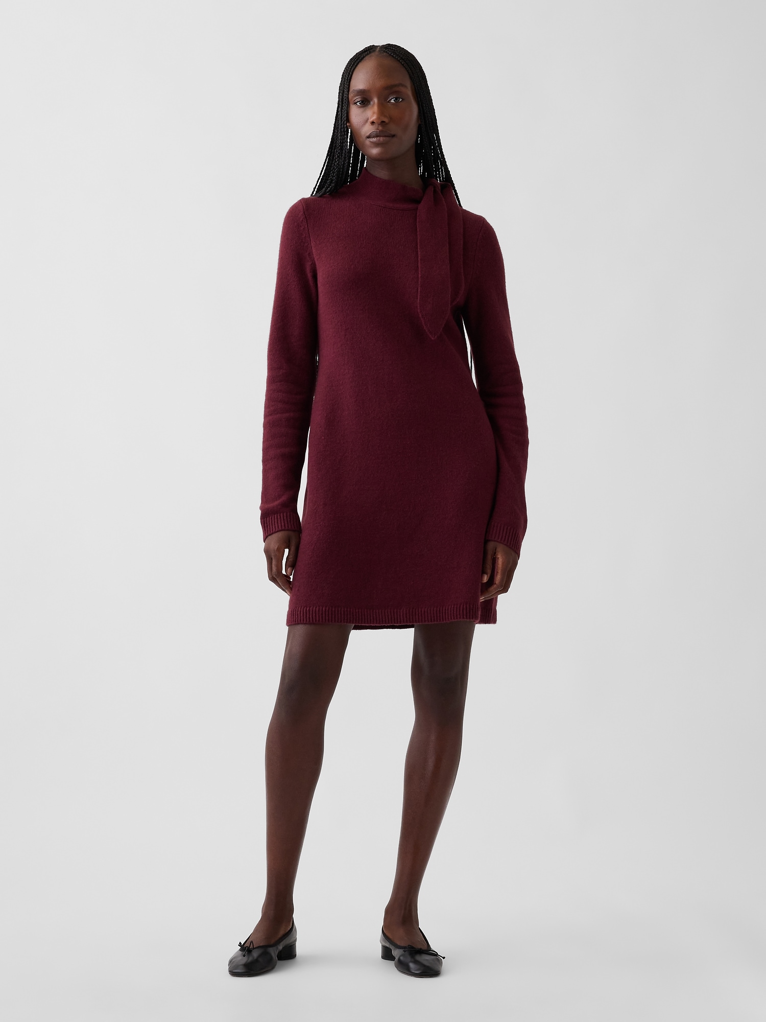 CashSoft Tie-Neck Sweater Mini Dress