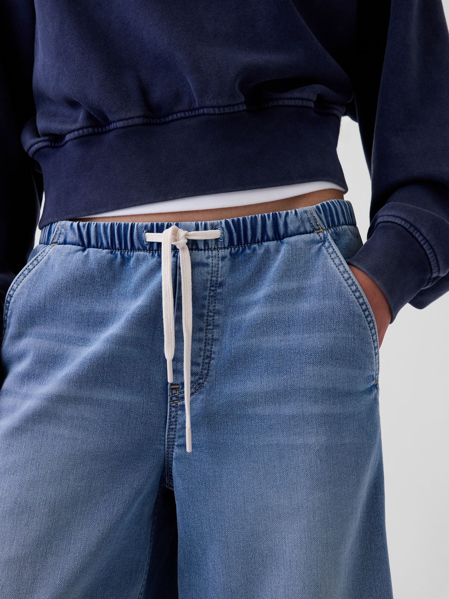Mid Rise Knit Easy Baggy Jeans