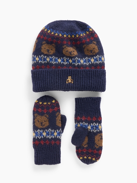 ENSEMBLE BONNET ET MITAINES À MOTIF JACQUARD POUR BÉBÉ ET TOUT-PETIT