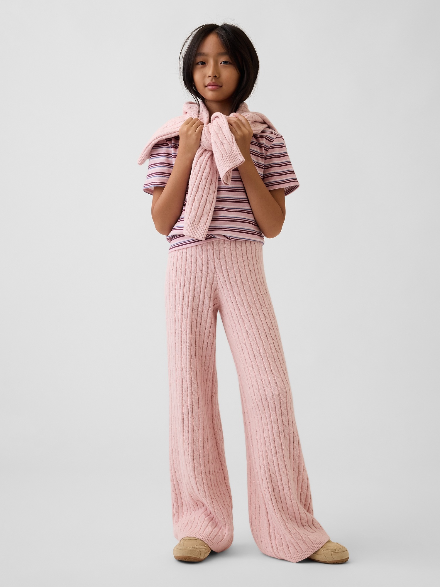 CashSoft Cable-Knit Wide-Leg Sweater Pants