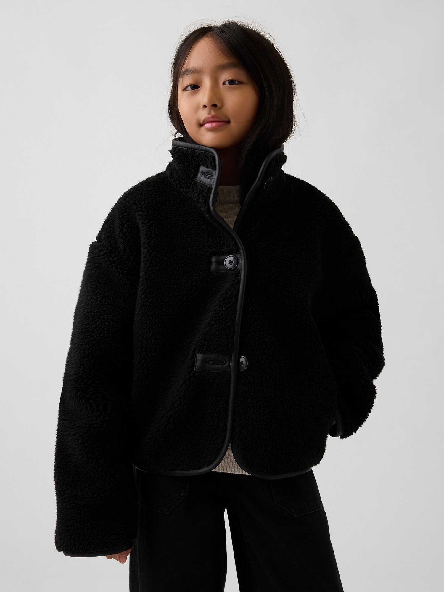 Kids Relaxed Crop Sherpa Jacket