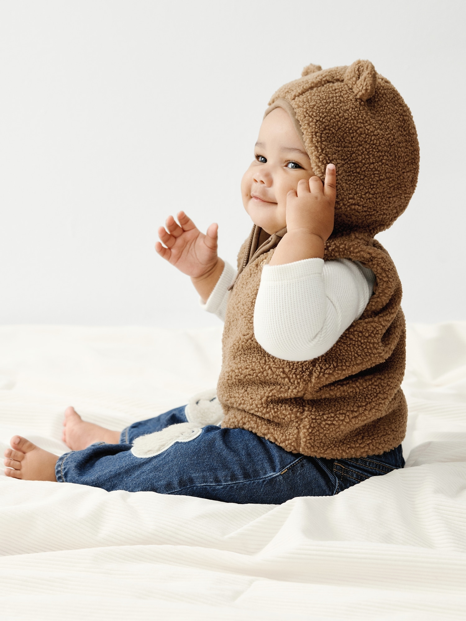 Gilet à capuchon en sherpa glissière de l’ourson Brannan pour Bébé