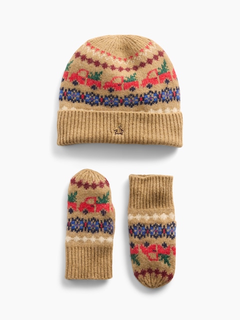 ENSEMBLE BONNET ET MITAINES À MOTIF JACQUARD POUR BÉBÉ ET TOUT-PETIT