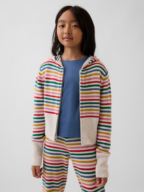 VESTE À CAPUCHON EN TRICOT EFFET CACHEMIRE POUR ENFANT - Rayures Arc-En
