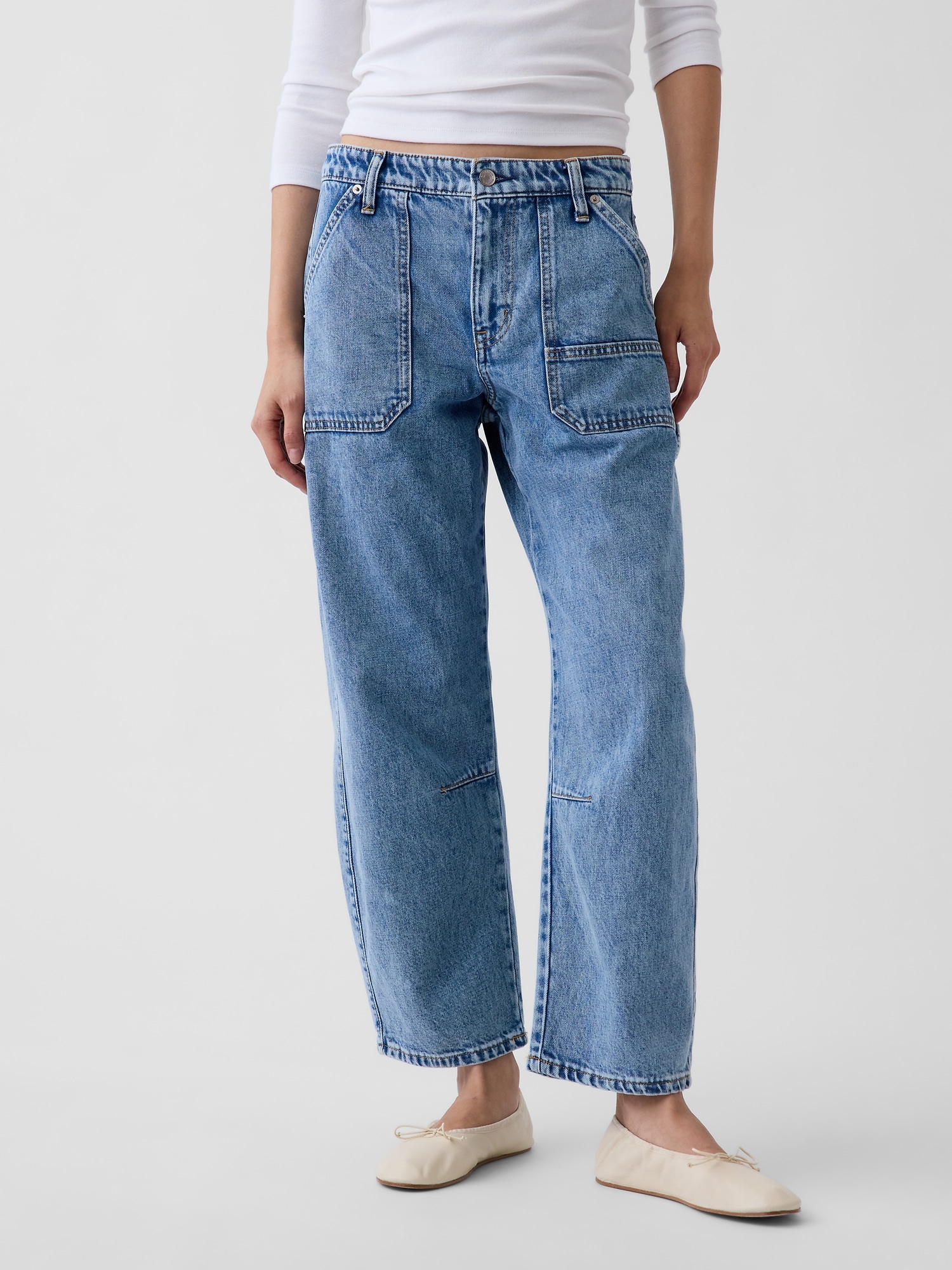 Mid Rise Barrel Utility Jeans