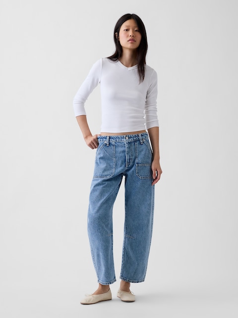 Mid Rise Barrel Utility Jeans