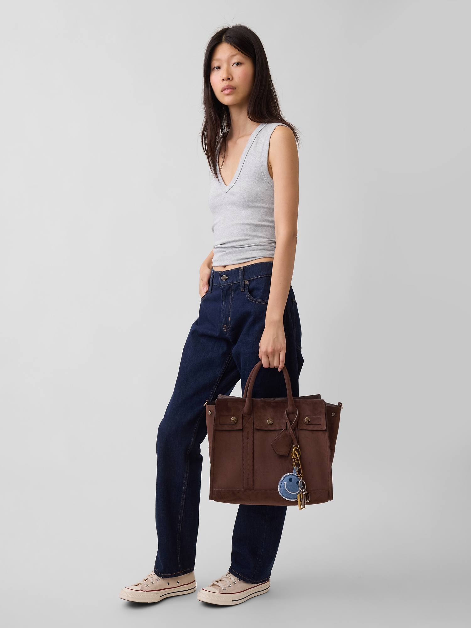 Vegan Suede Five Pocket Tote