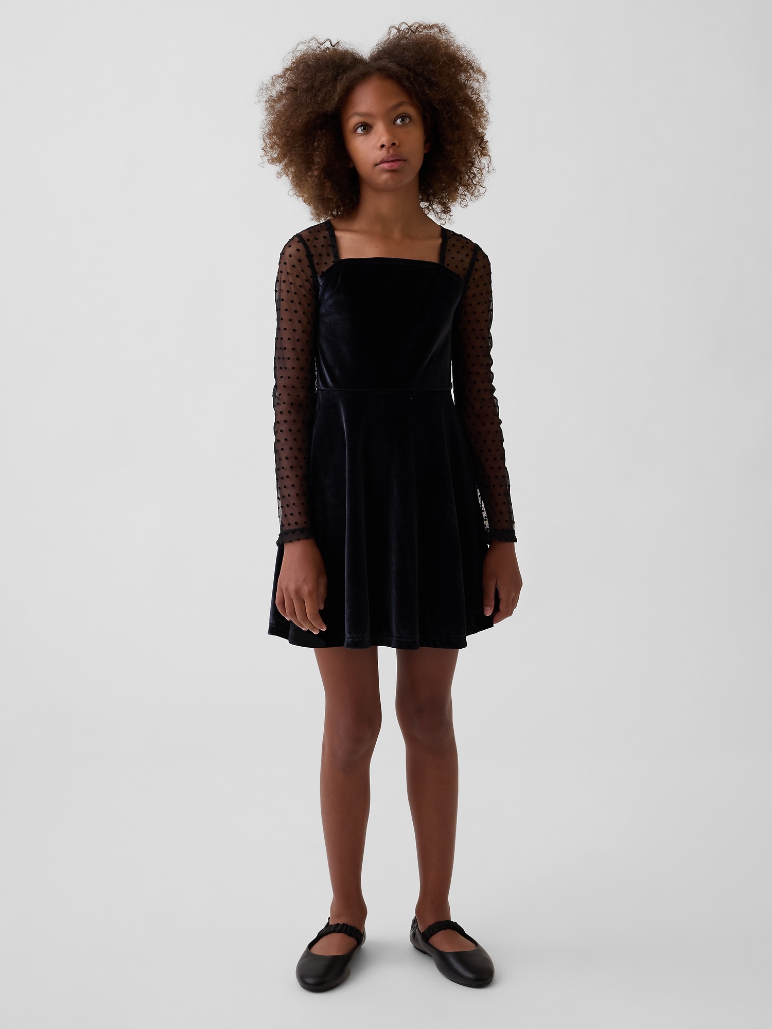 Kids Square-Neck Mixed Media Dress