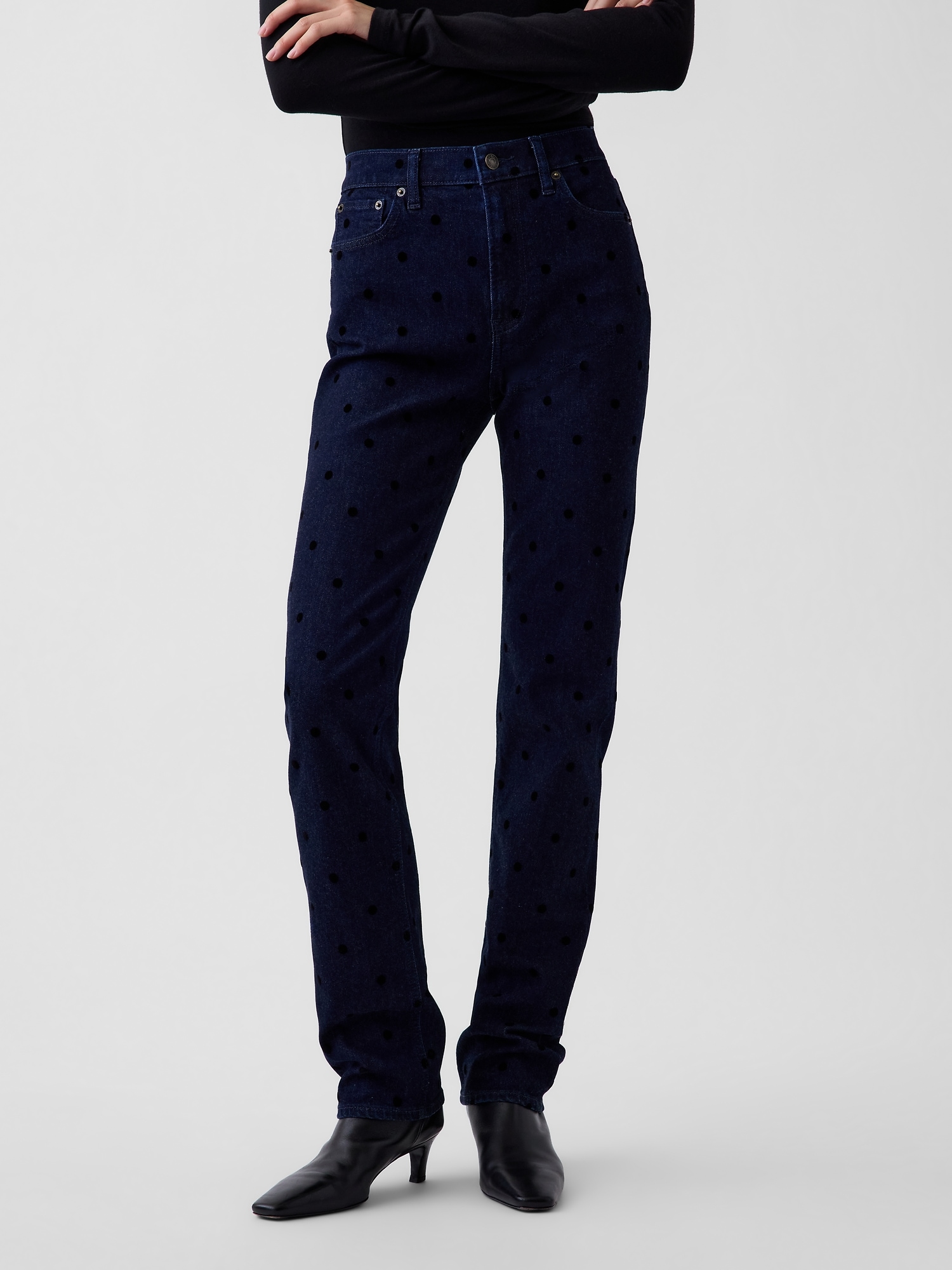 High Rise Flocked Dot '90s Slim Straight Jeans