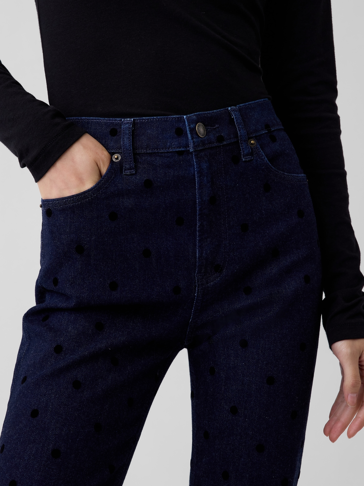 High Rise Flocked Dot '90s Slim Straight Jeans