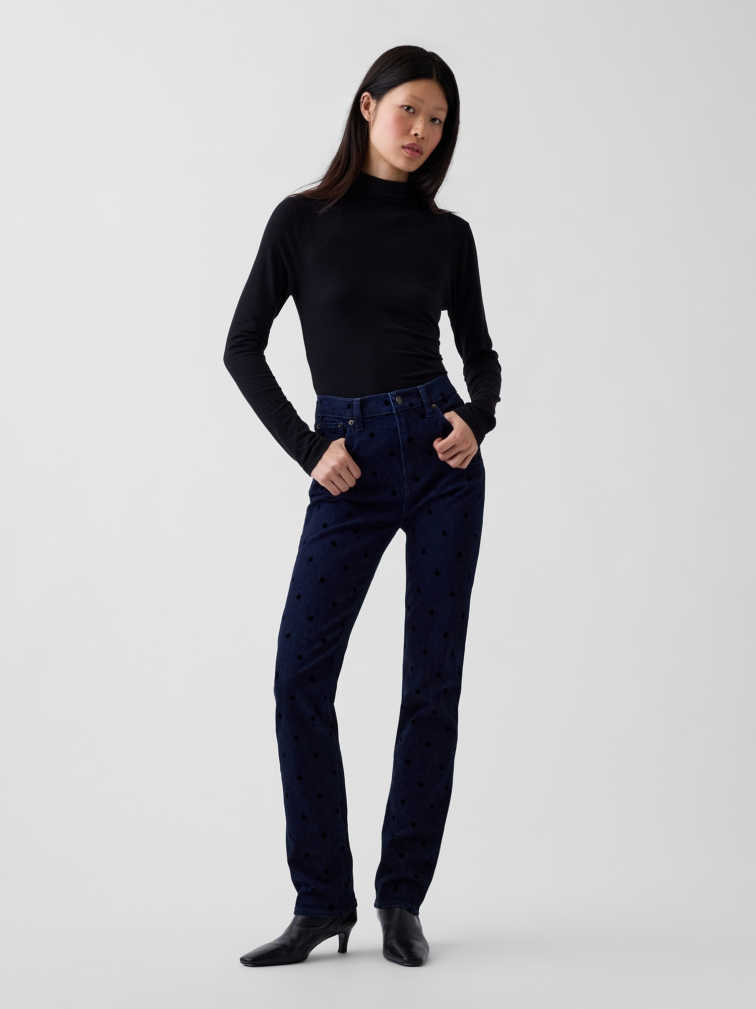 High Rise Flocked Dot '90s Slim Straight Jeans