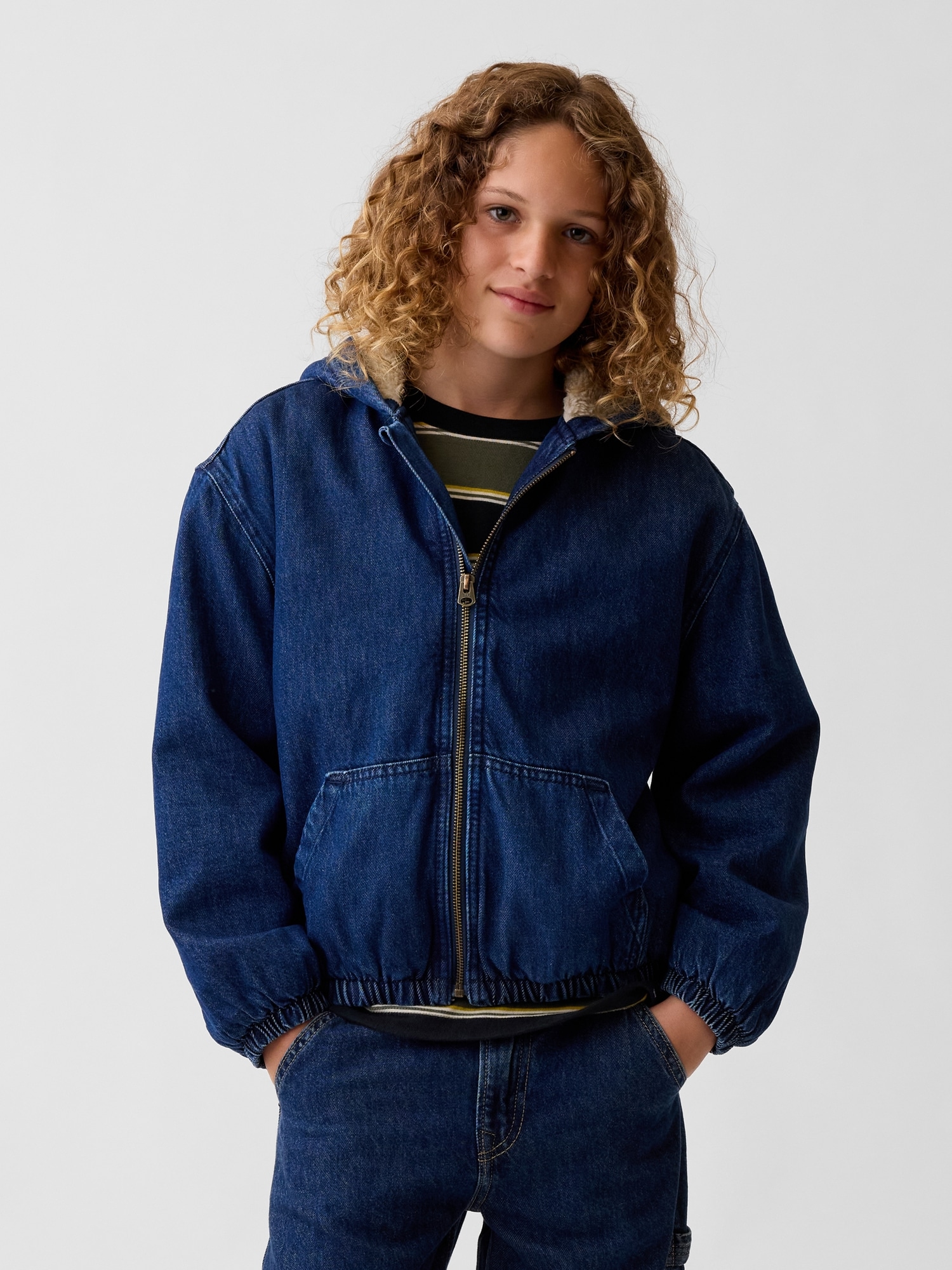 Veste en toile à capuchon doublure sherpa pour Enfant