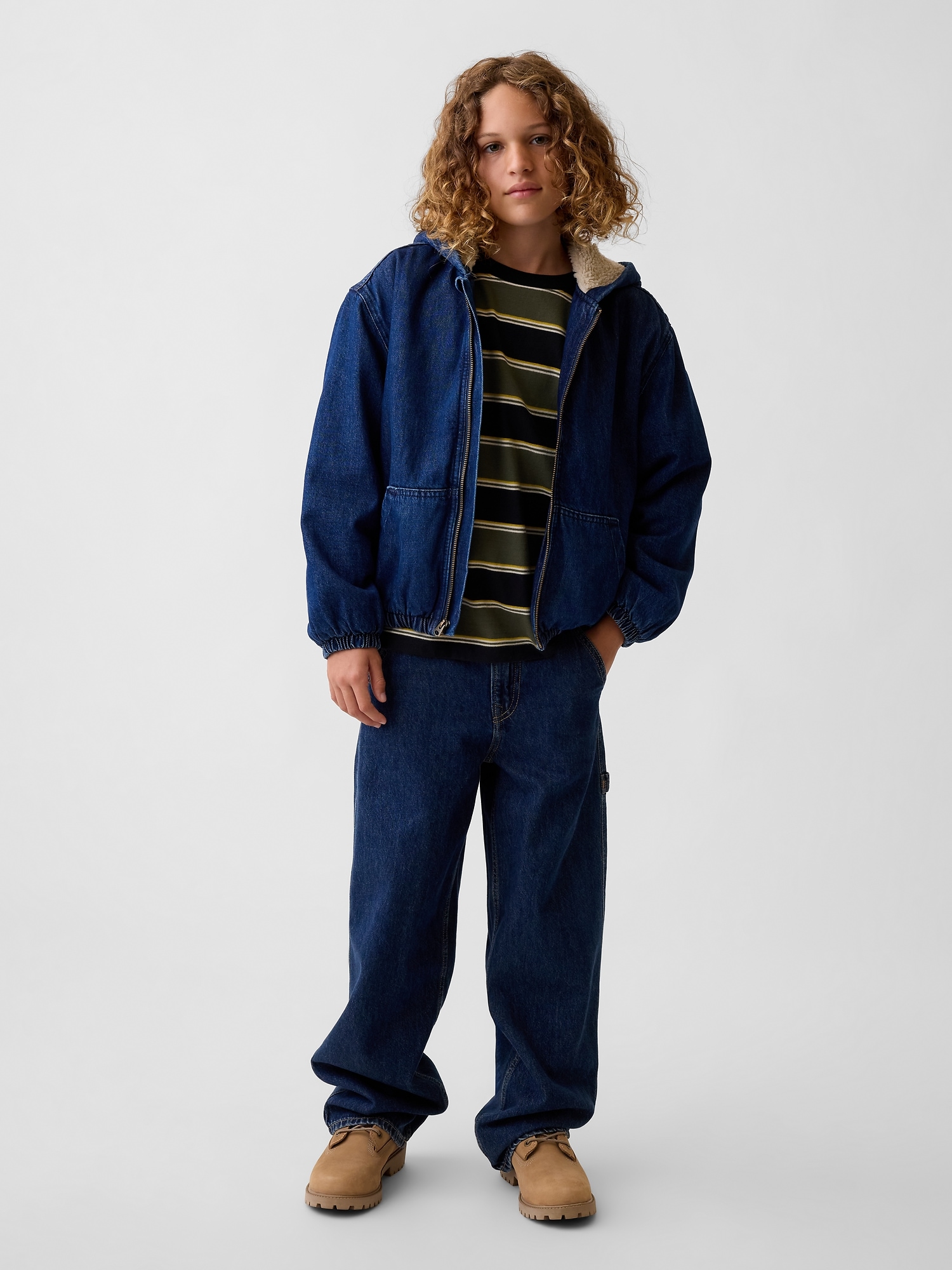 Veste en toile à capuchon doublure sherpa pour Enfant