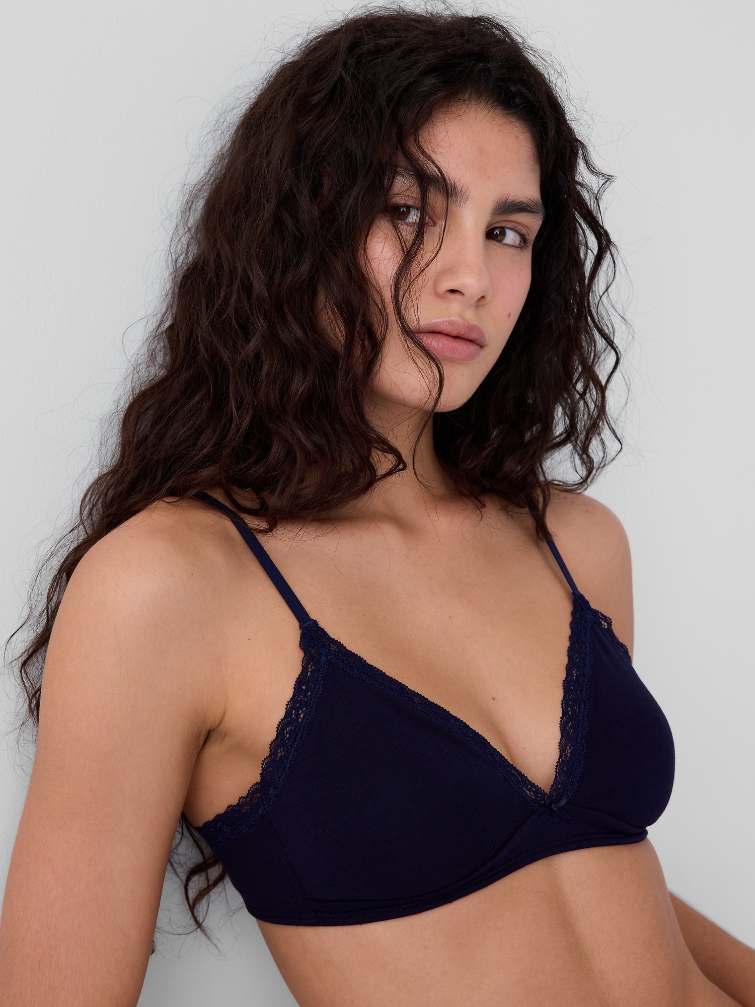 SoftMade Organic Stretch Cotton Lace-Trim Triangle Bralette