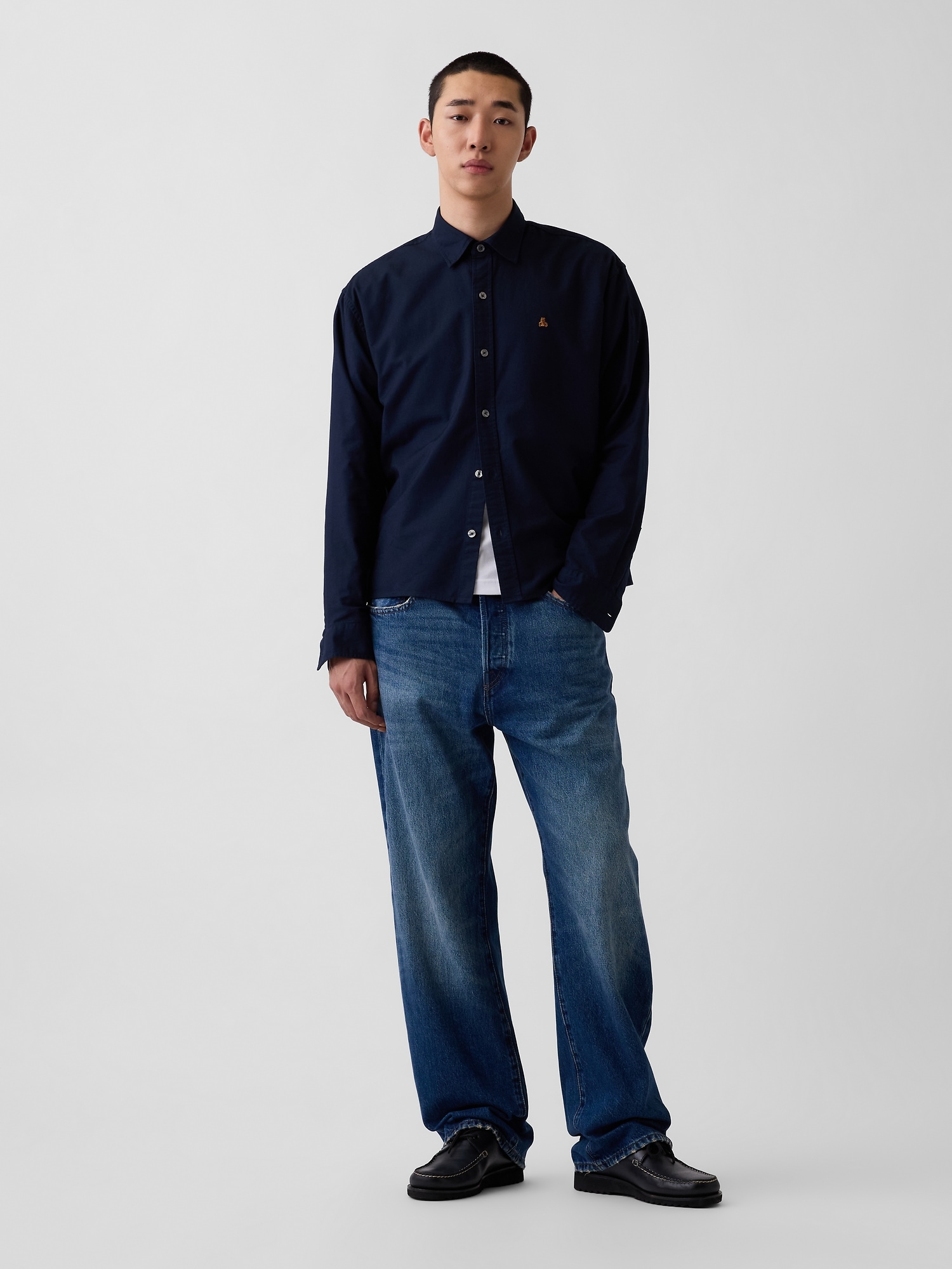 Relaxed Crop Straight-Hem Oxford Shirt