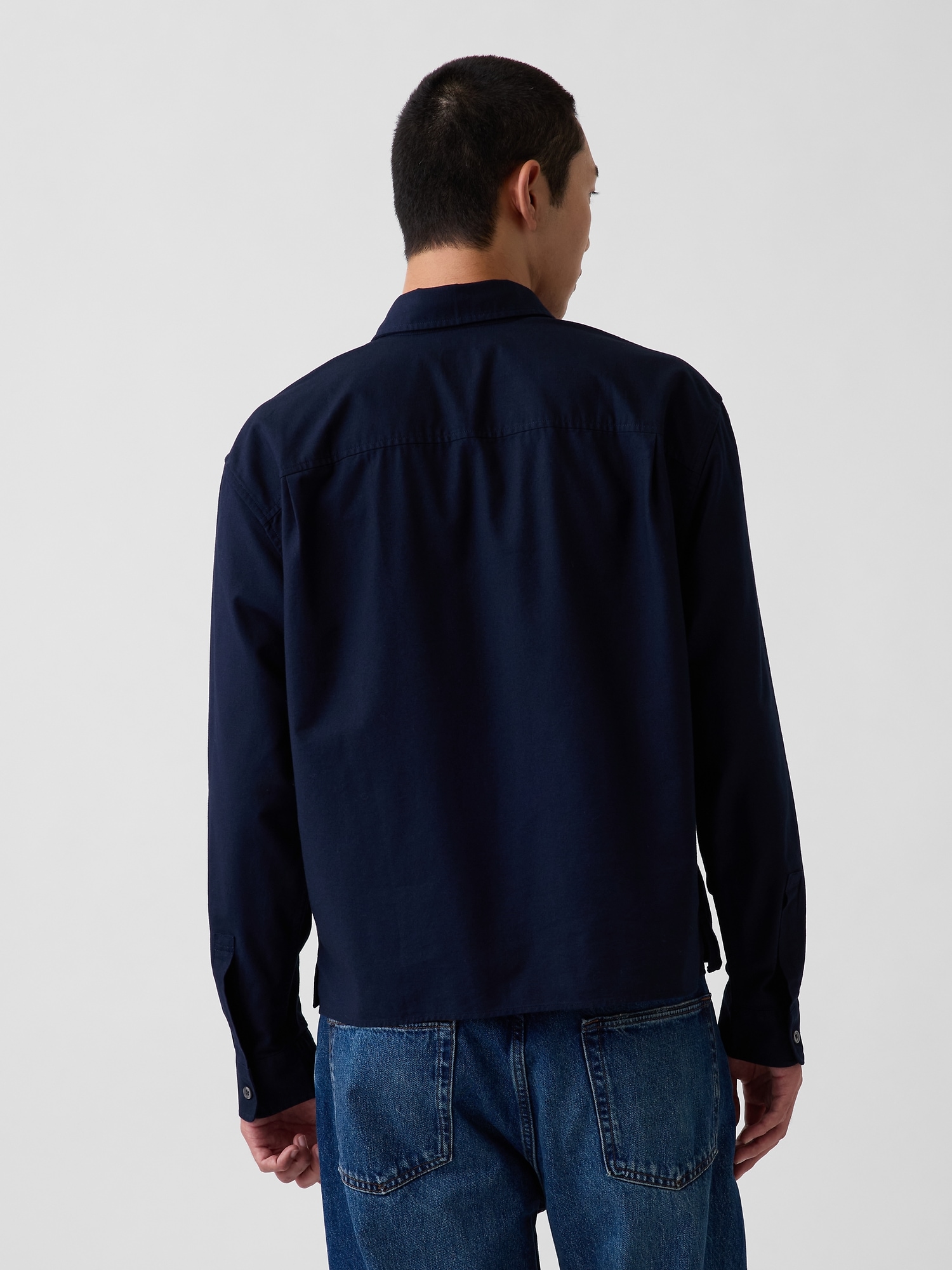 Relaxed Crop Straight-Hem Oxford Shirt