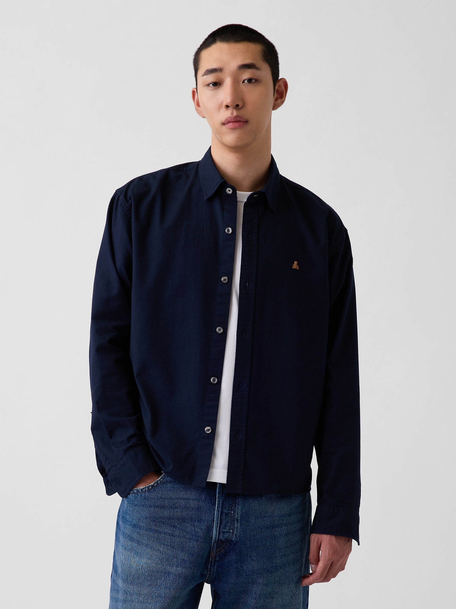 Relaxed Crop Straight-Hem Oxford Shirt