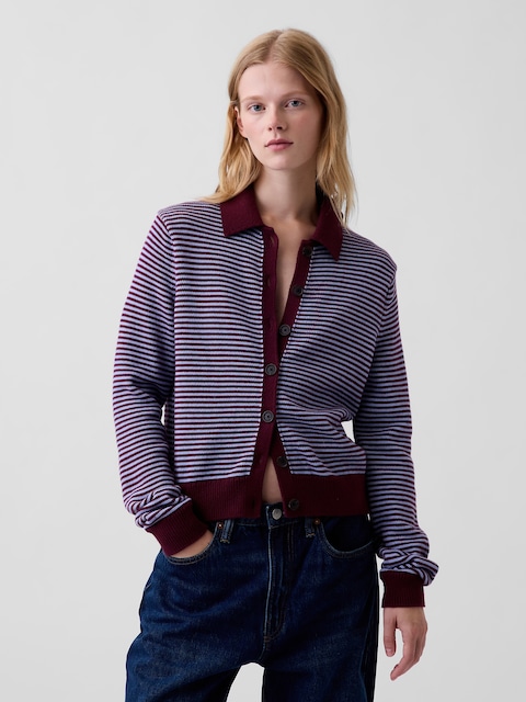 100% Cotton Polo Cardigan Sweater