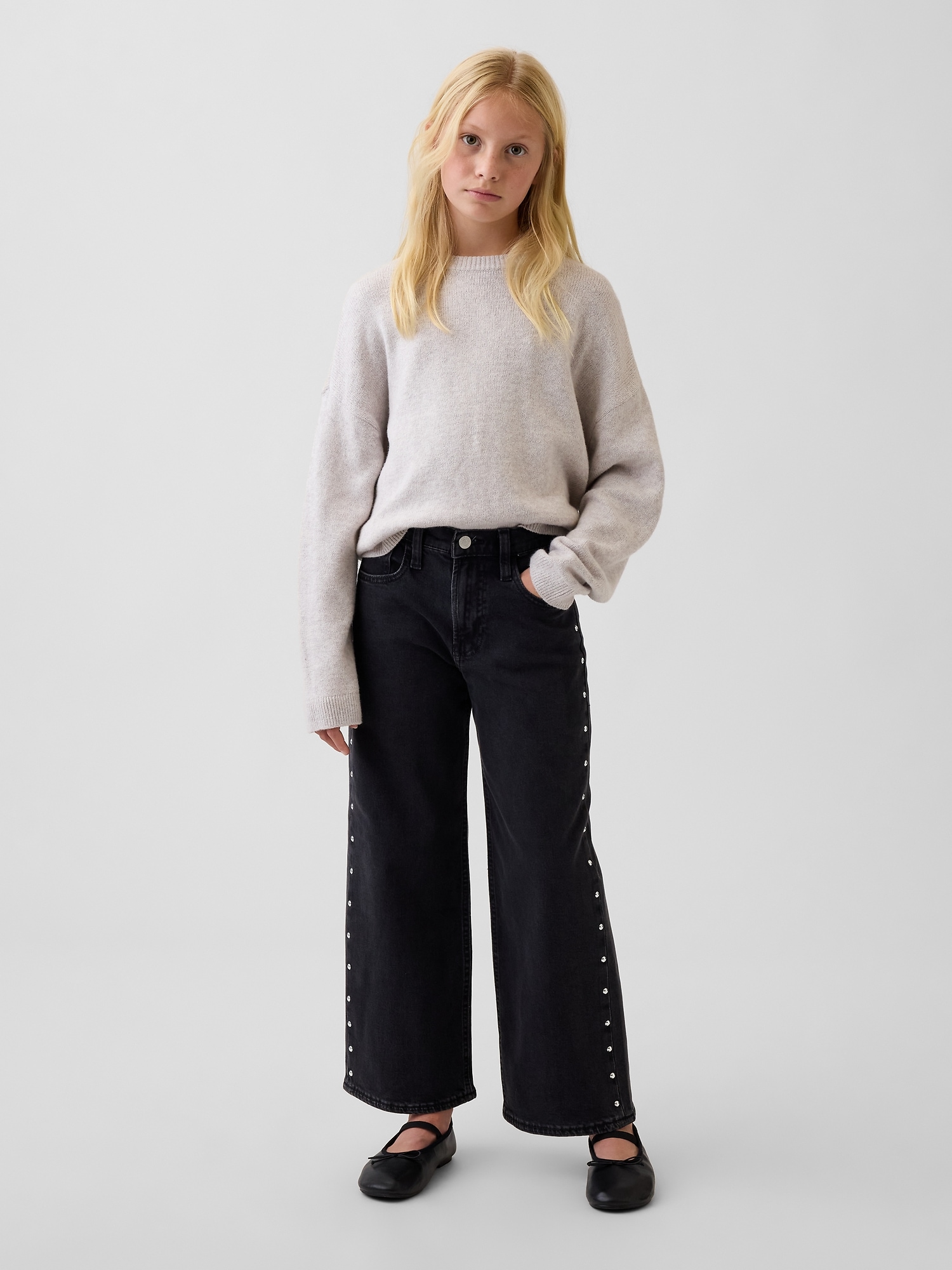 Kids Low Rise Stride Studded Wide-Leg Jeans