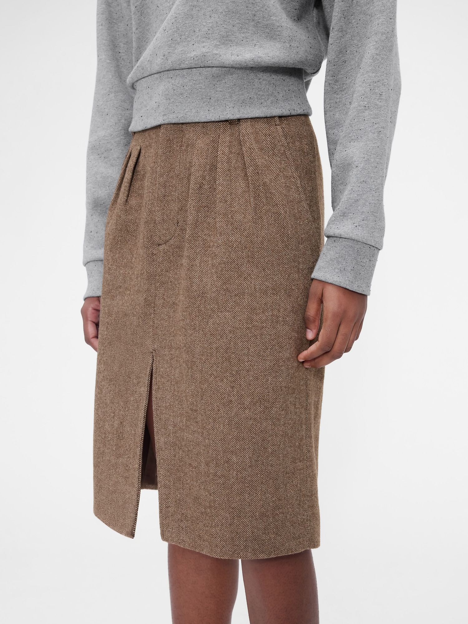 × Victoria Beckham Wool-Blend Herringbone Skirt