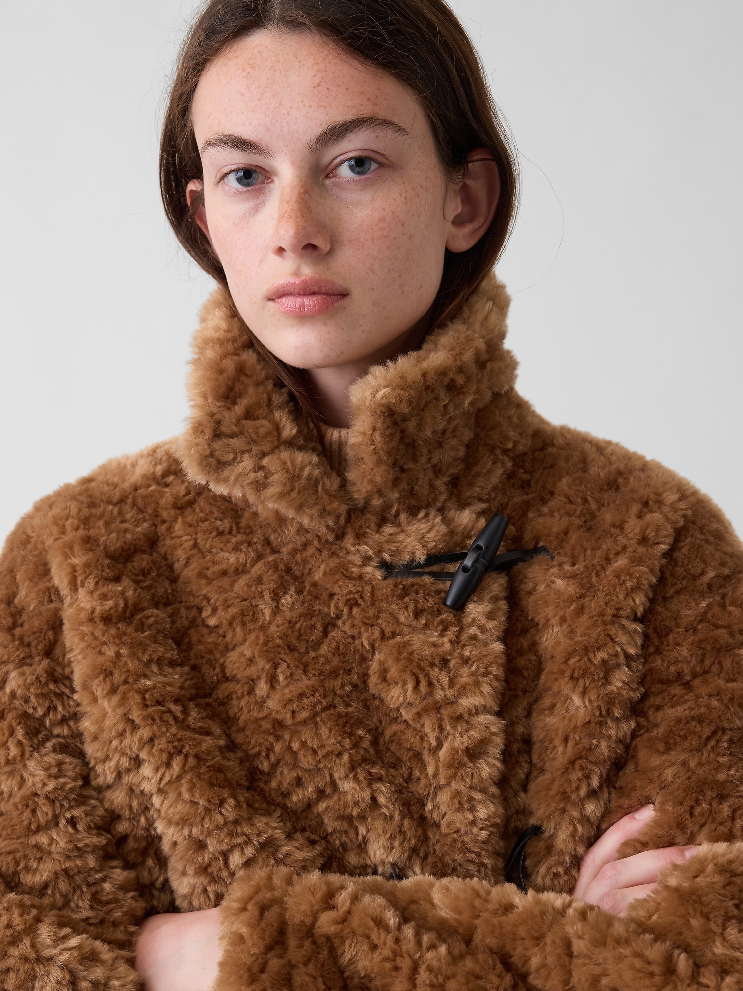 Sherpa & Vegan Suede Toggle Coat