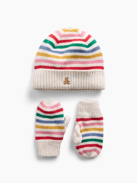 Baby & Toddler CashSoft Happy Stripe Beanie & Mittens Set