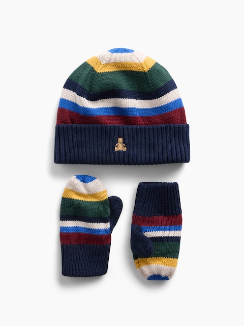 Baby & Toddler CashSoft Happy Stripe Beanie & Mittens Set