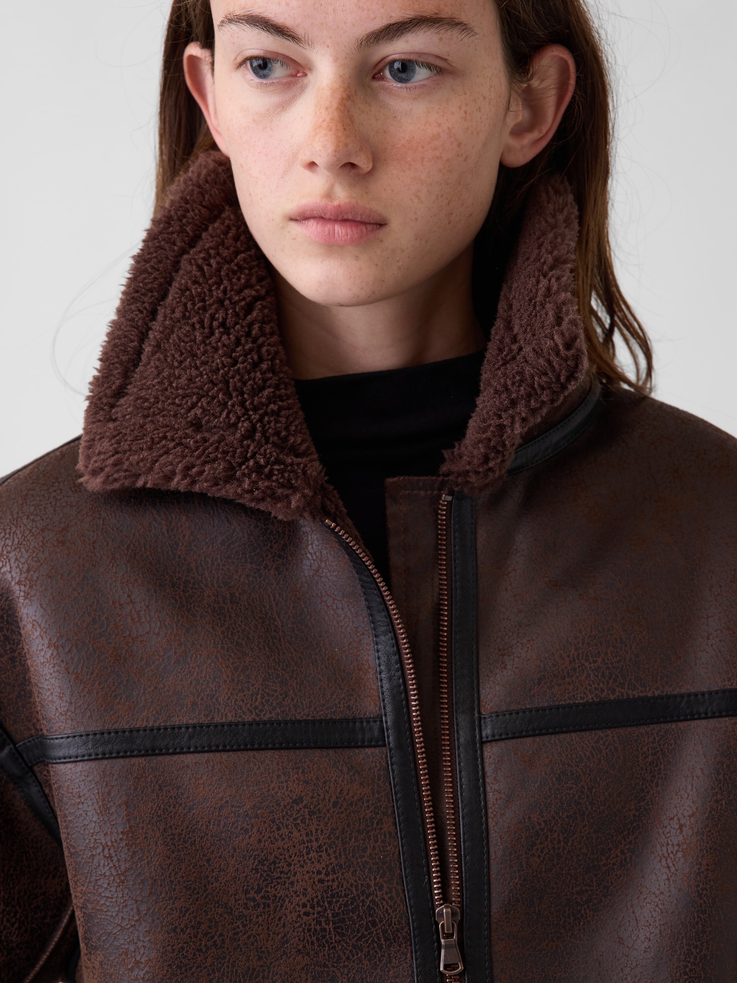 Sherpa & Vegan Leather Flight Jacket