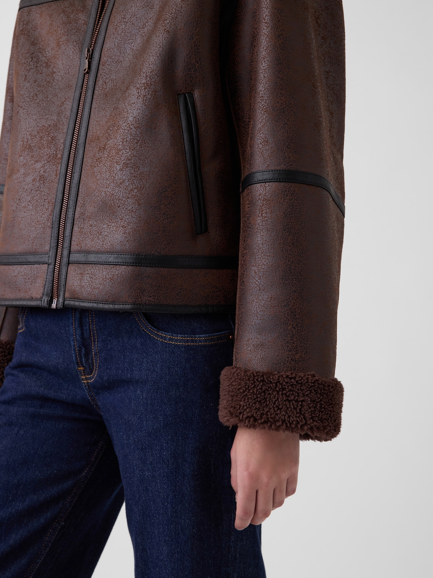 Sherpa & Vegan Leather Flight Jacket