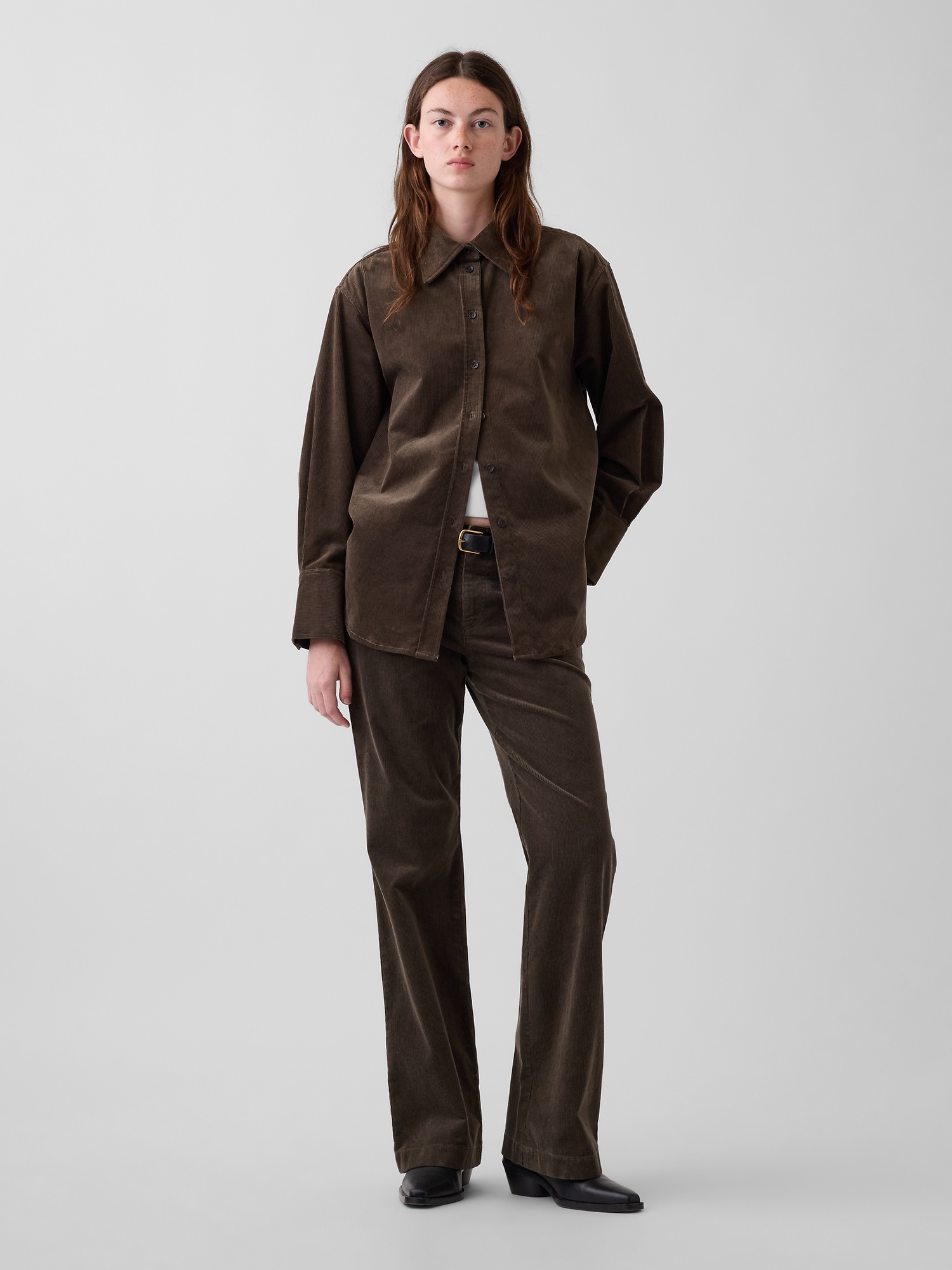 Mid Rise Corduroy Relaxed Flare Pants