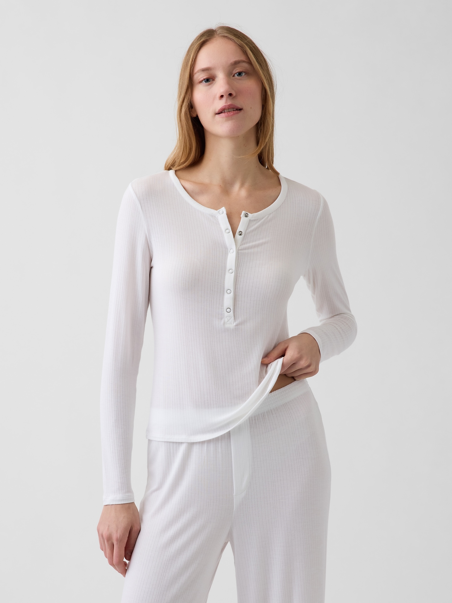 SoftMade Modal Rib Henley PJ Top