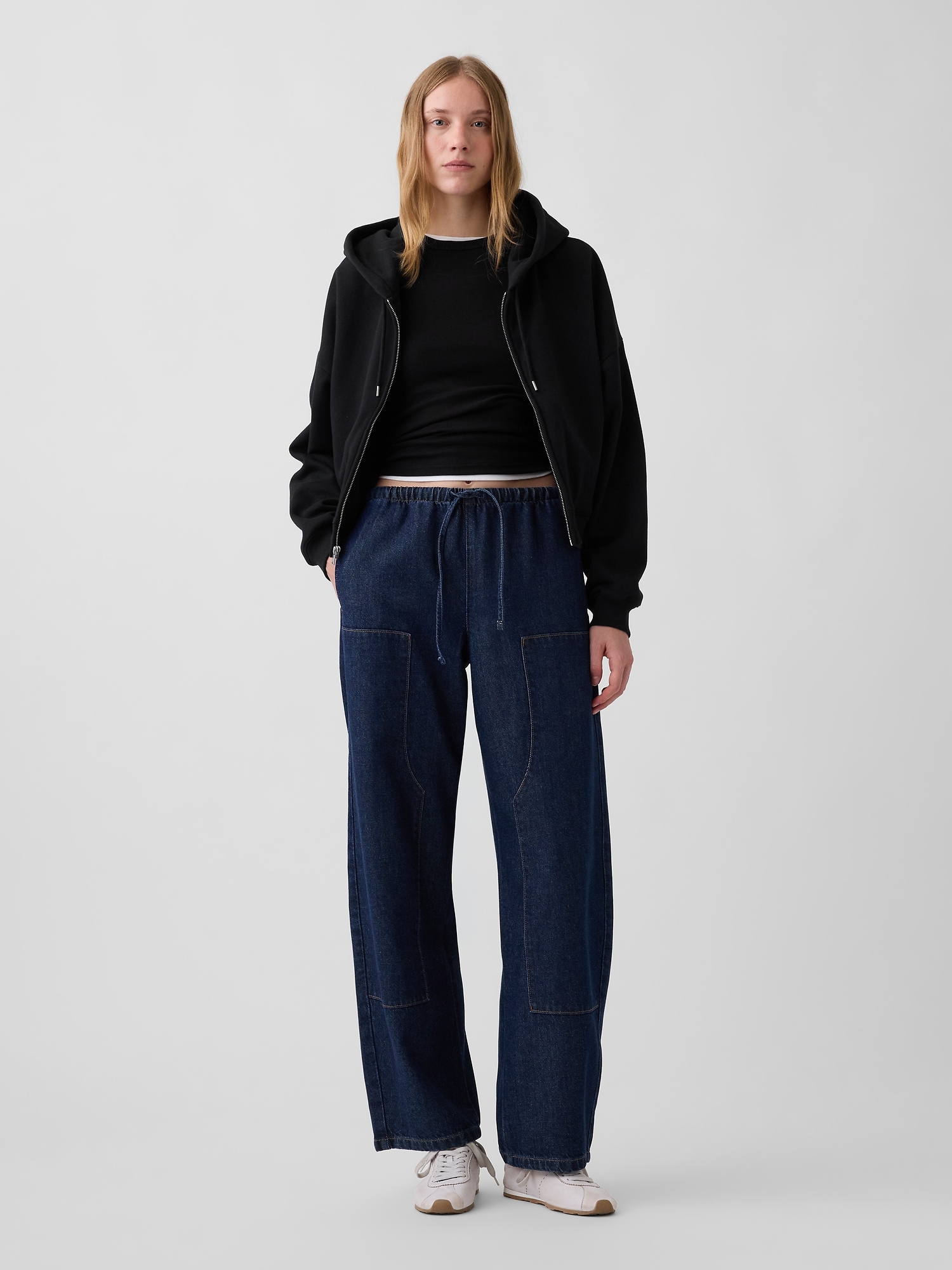 High Rise UltraSoft Easy Double-Knee Barrel Jeans